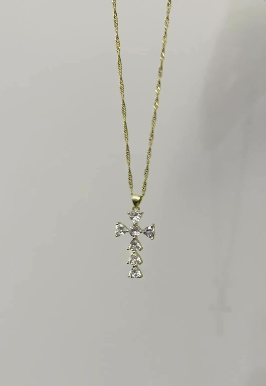 Load and play video in Gallery viewer, Cross My Heart Necklace (14k gold)