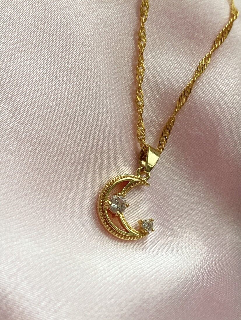 Celeste Necklace (18k gold) - Luna Alaska Jewelry moon necklace gold cubic zirconia dainty celestial luna necklace choker