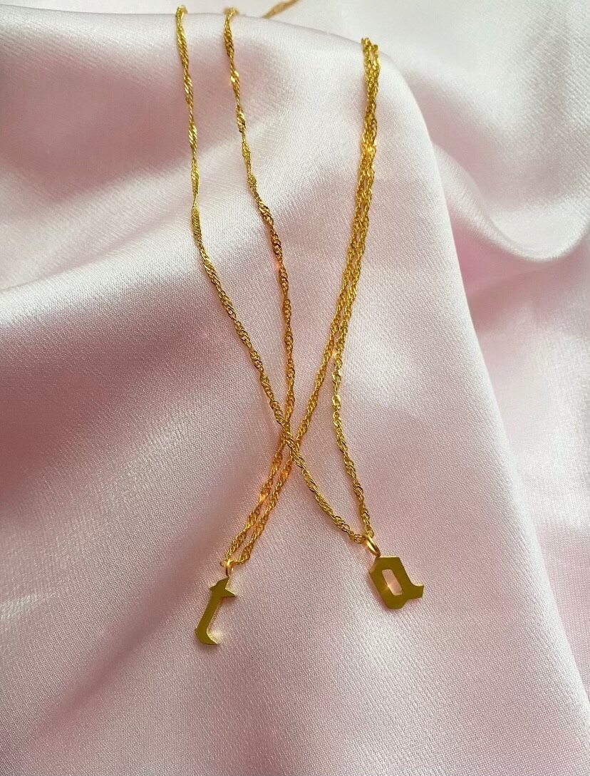 Old English Letter Necklace (18k gold) - Luna Alaska Jewelry