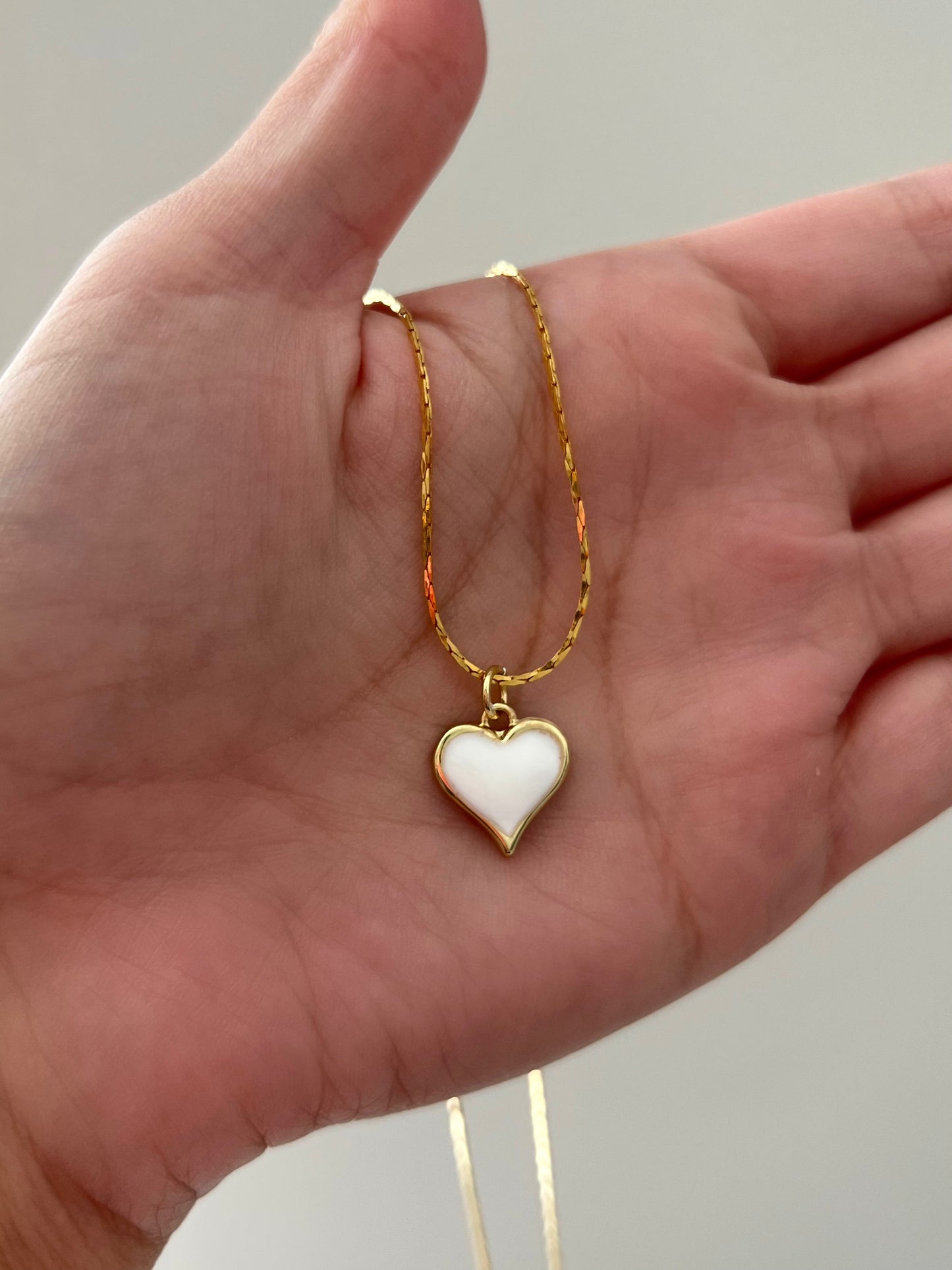 Buttercream Heart Necklace - Luna Alaska Jewelry white enamel charm cream snake chain necklace