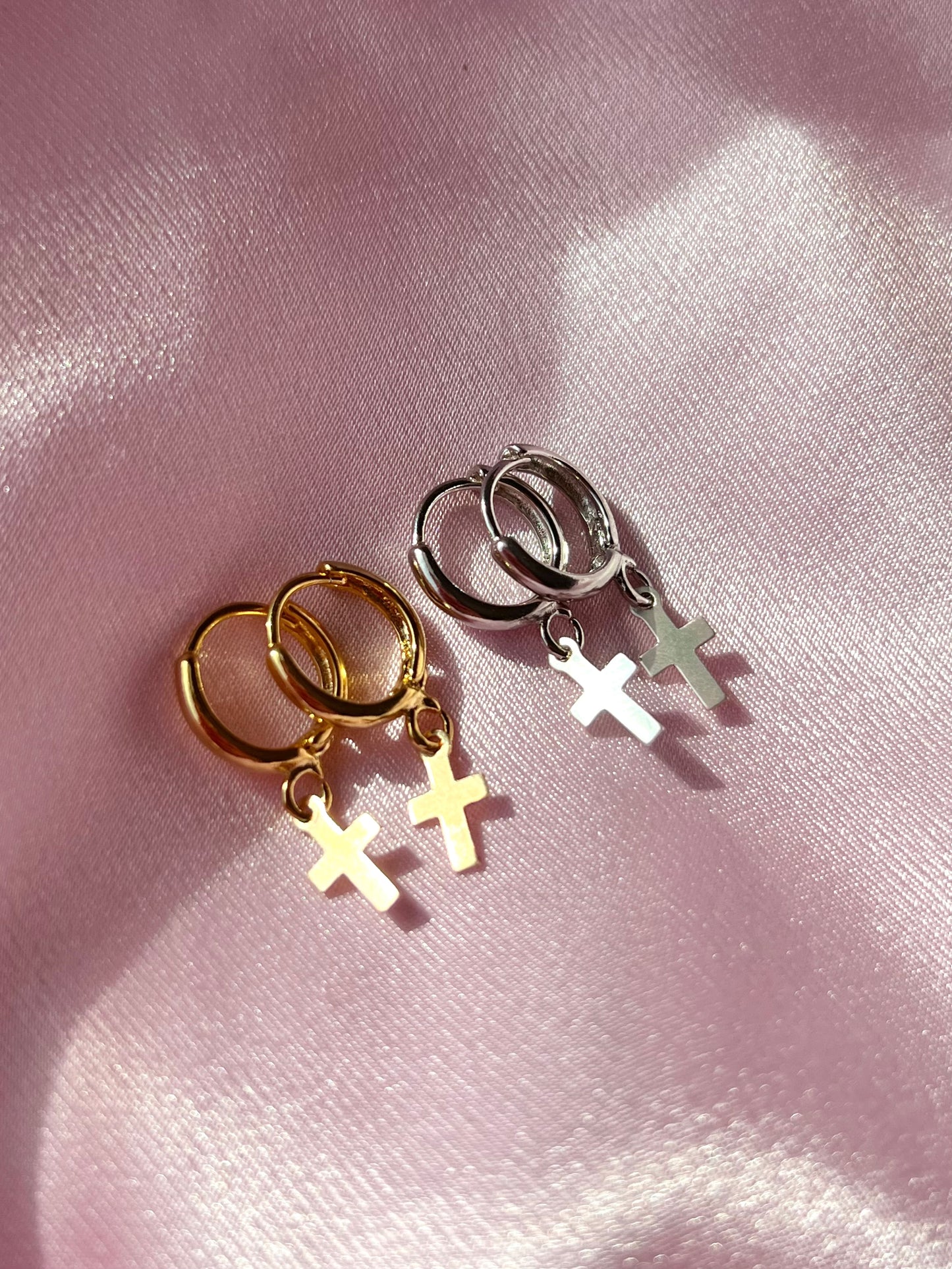 Scarlett Cross Huggies (18k Gold or Silver)