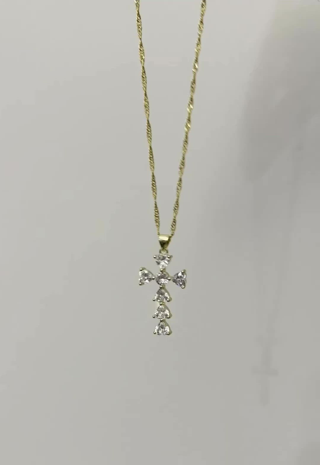 Load and play video in Gallery viewer, Cross My Heart Necklace (14k gold)
