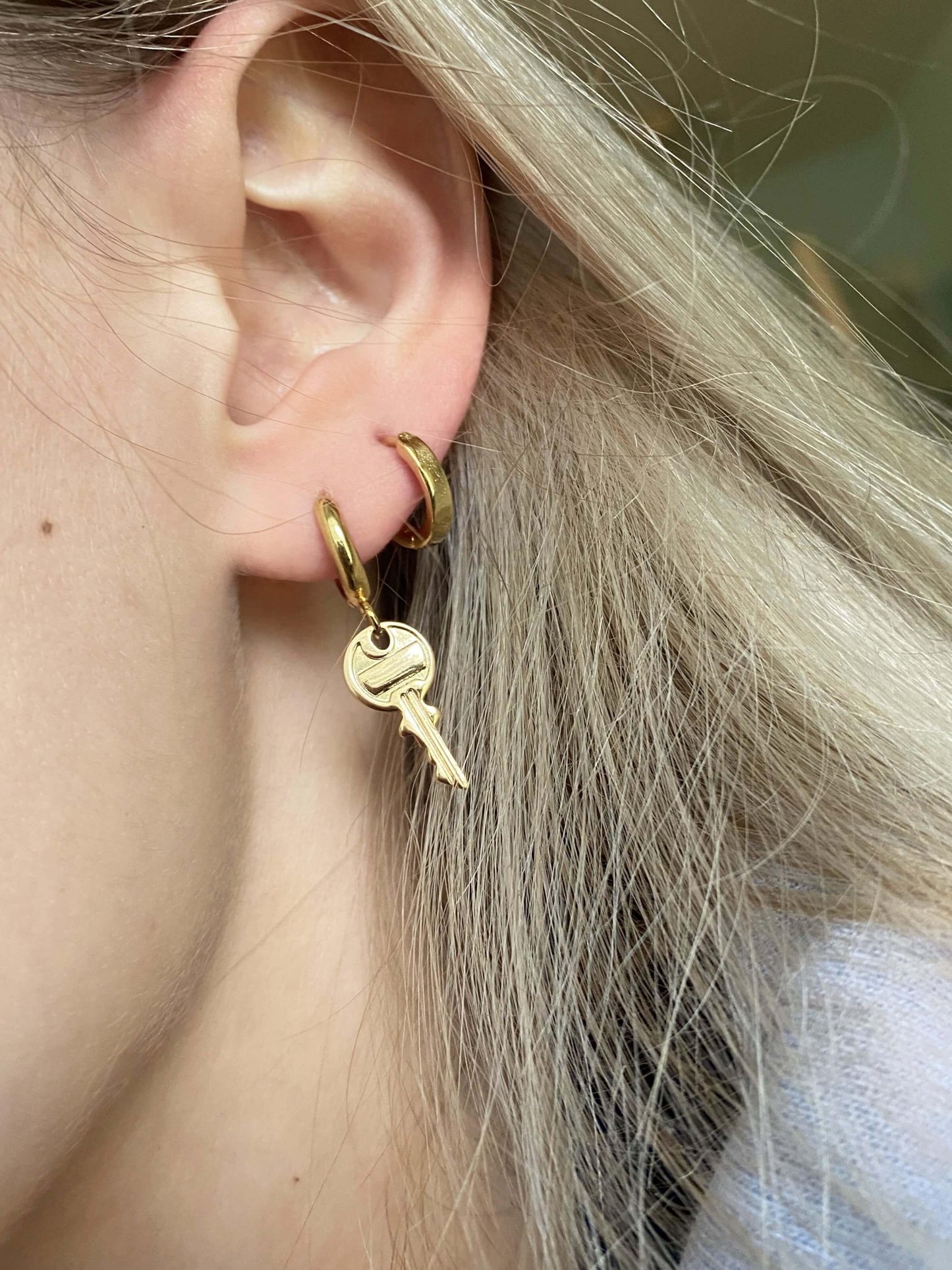 key earrings hoops huggies 18k gold fill plated dainty keys to the benz