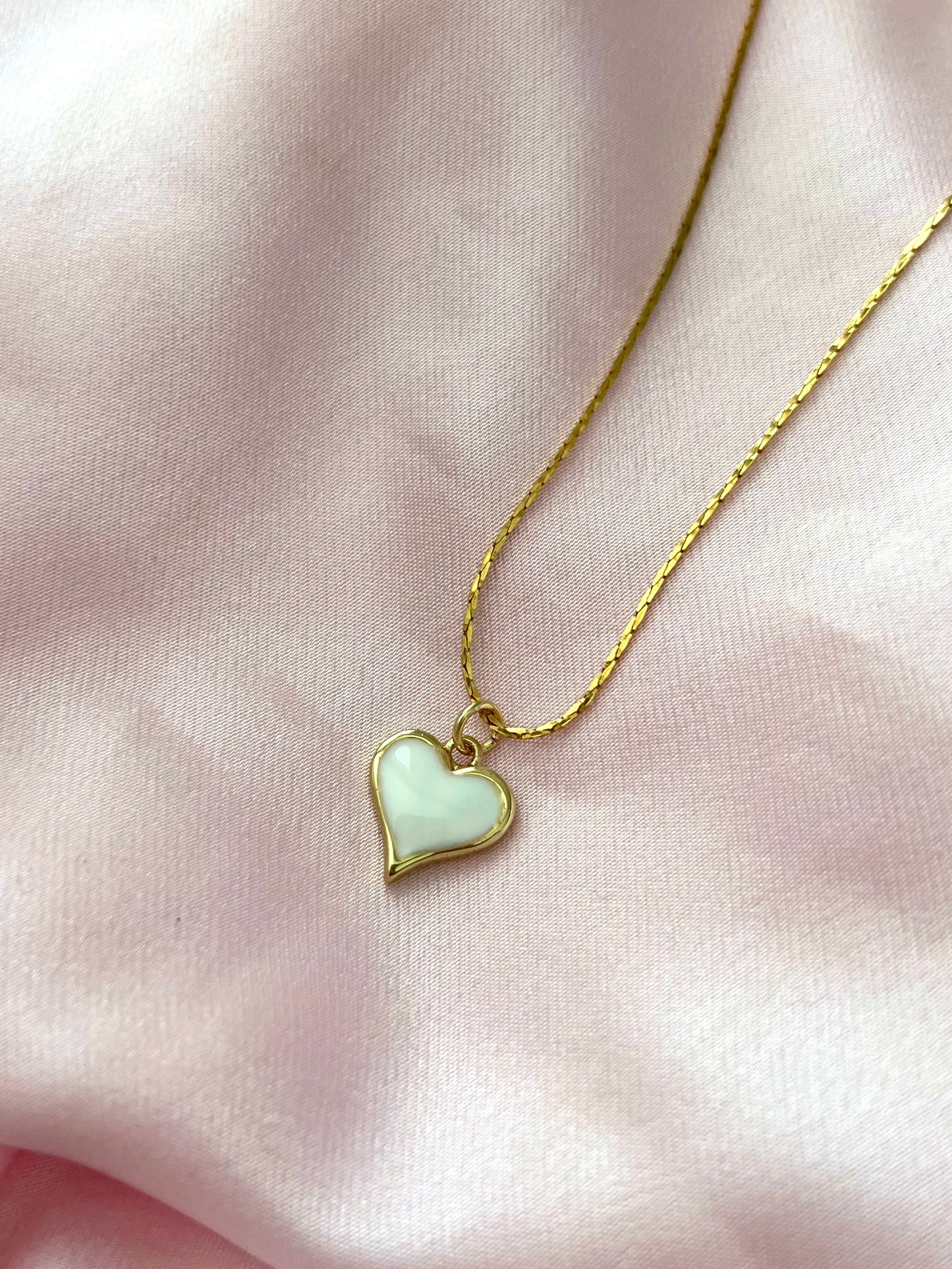 Buttercream Heart Necklace - Luna Alaska Jewelry white enamel charm cream snake chain necklace