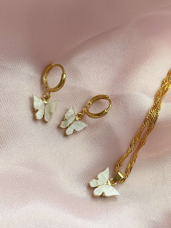 Load image into Gallery viewer, Pearl Butterfly Huggies - Luna Alaska Jewelry

