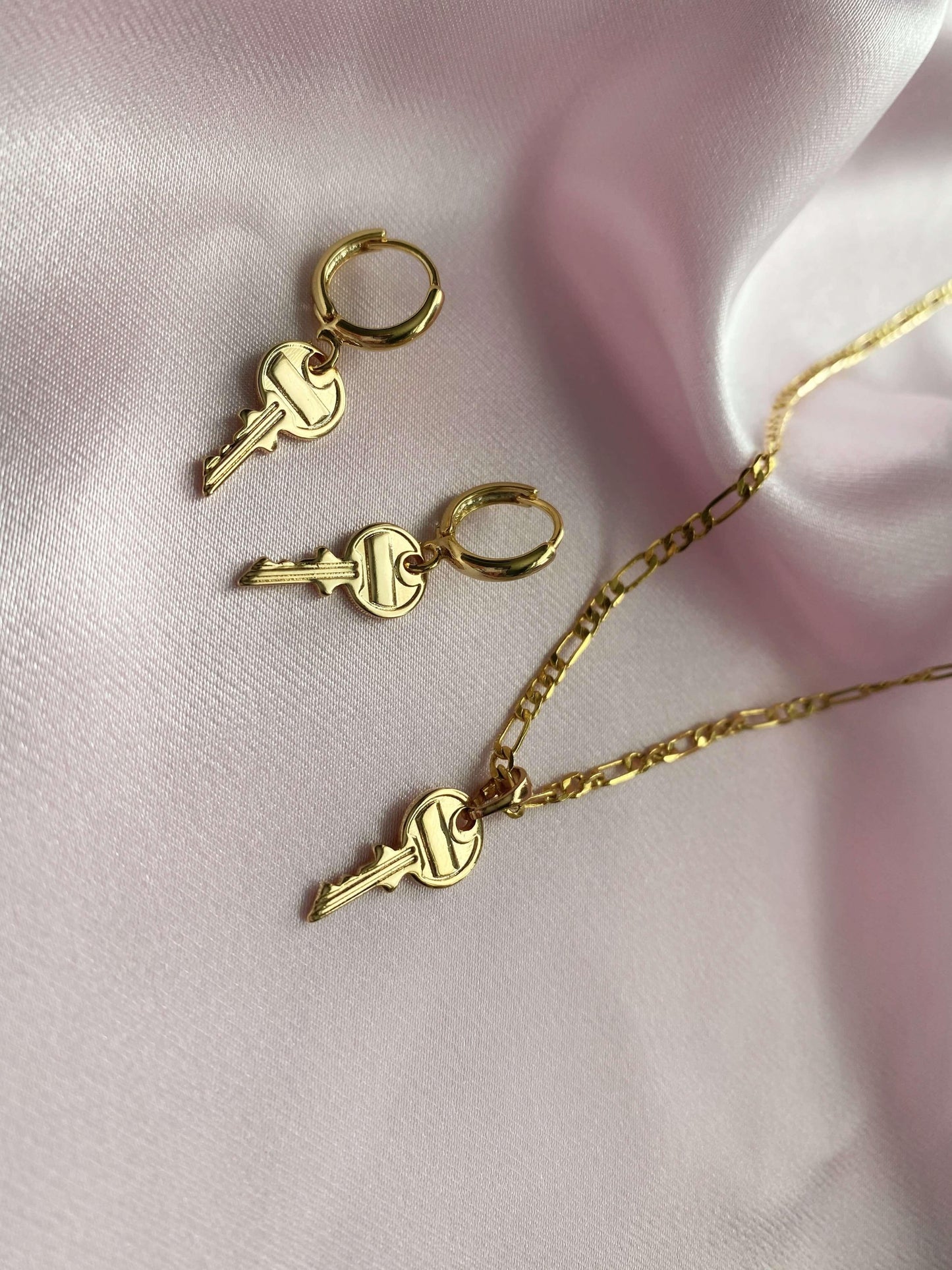 key earrings hoops huggies necklace 18k gold fill plated dainty keys to the benz