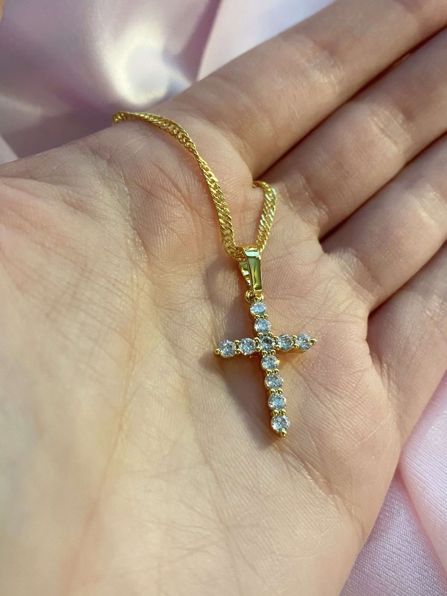 Gemstone Cross Necklace 18k Gold Filled CZ