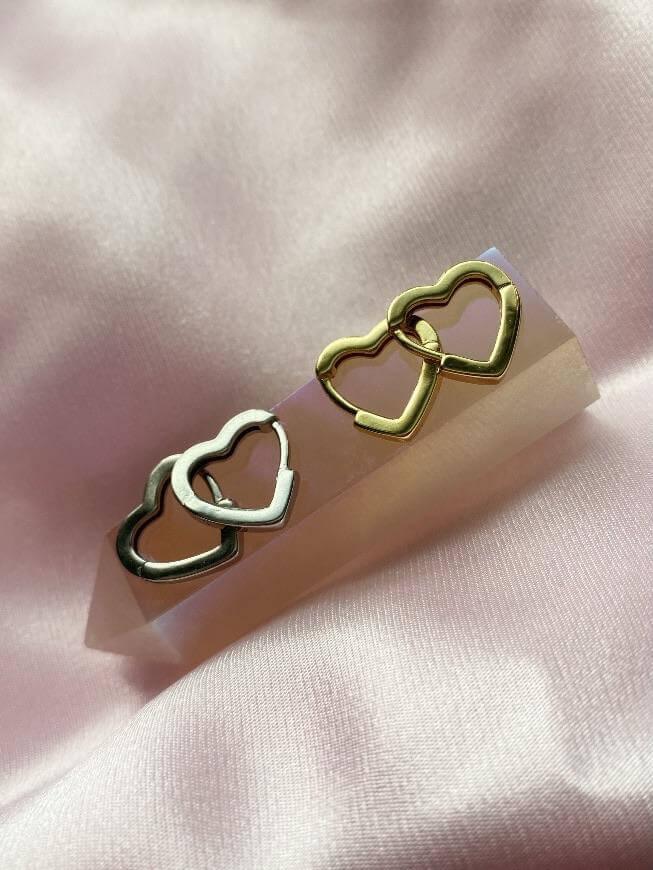 Load image into Gallery viewer, 24k Hearts (Gold or Silver) - Luna Alaska Jewelry hoops huggies earrings jewelry best heart jewelry for women leverback earrings 
