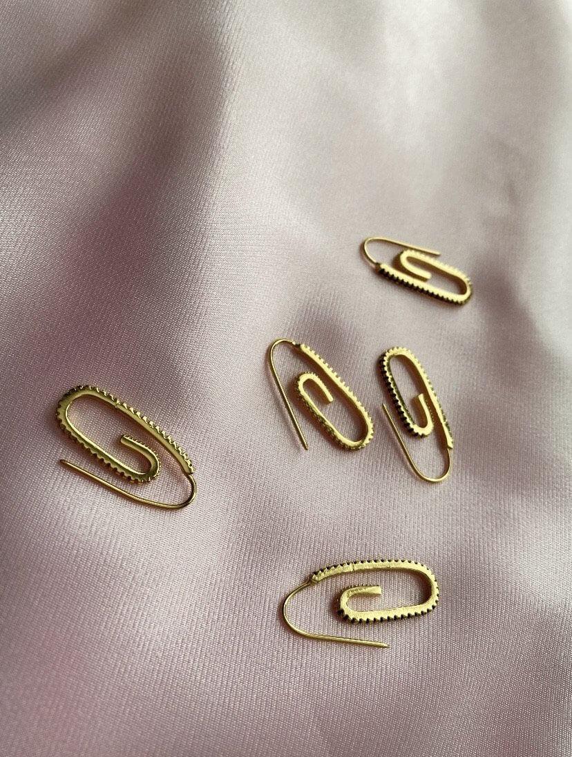24k Paper Clips - Luna Alaska Jewelry paperclip dangly cubic zirconia crystal 24k gold filled earrings paper clip shaped jewelry