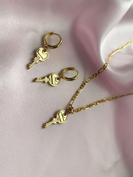 key earrings necklace 18k gold fill plated dainty keys to the benz