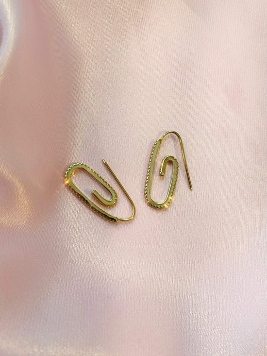 24k Paper Clips - Luna Alaska Jewelry paperclip dangly cubic zirconia crystal 24k gold filled earrings paper clip shaped jewelry