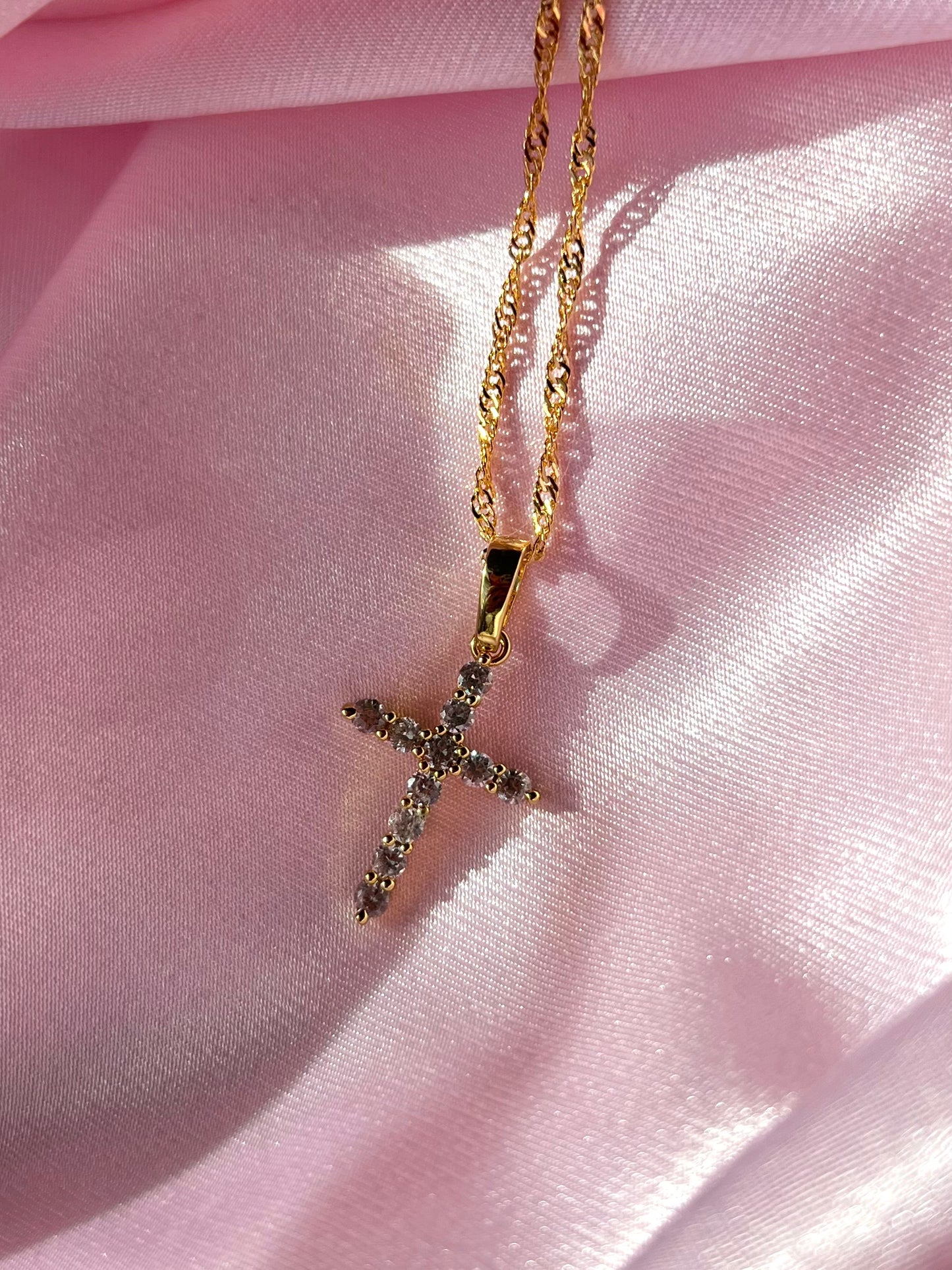 Load image into Gallery viewer, Gemstone Cross Necklace (18k gold)
